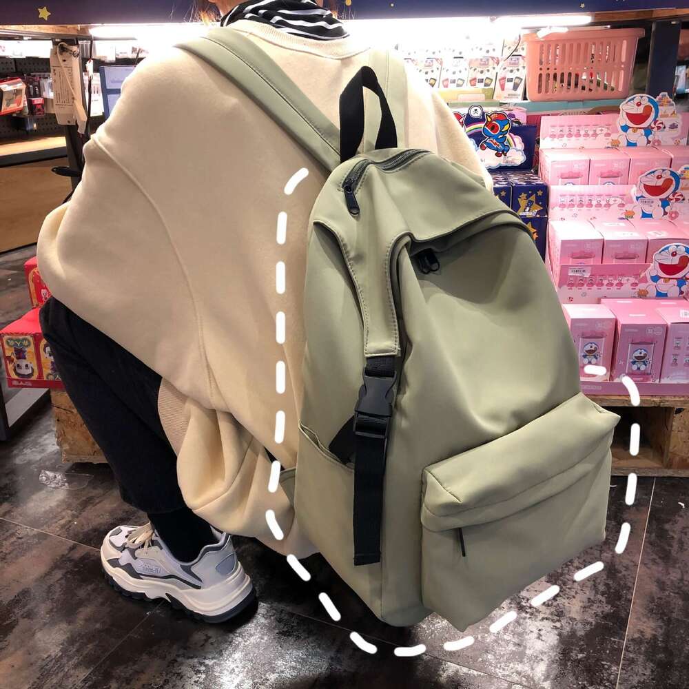 Minimalist Backpack Middle and High School Students, Fashionable Lightweight Solid Color Double Shoulder Bag for Girls