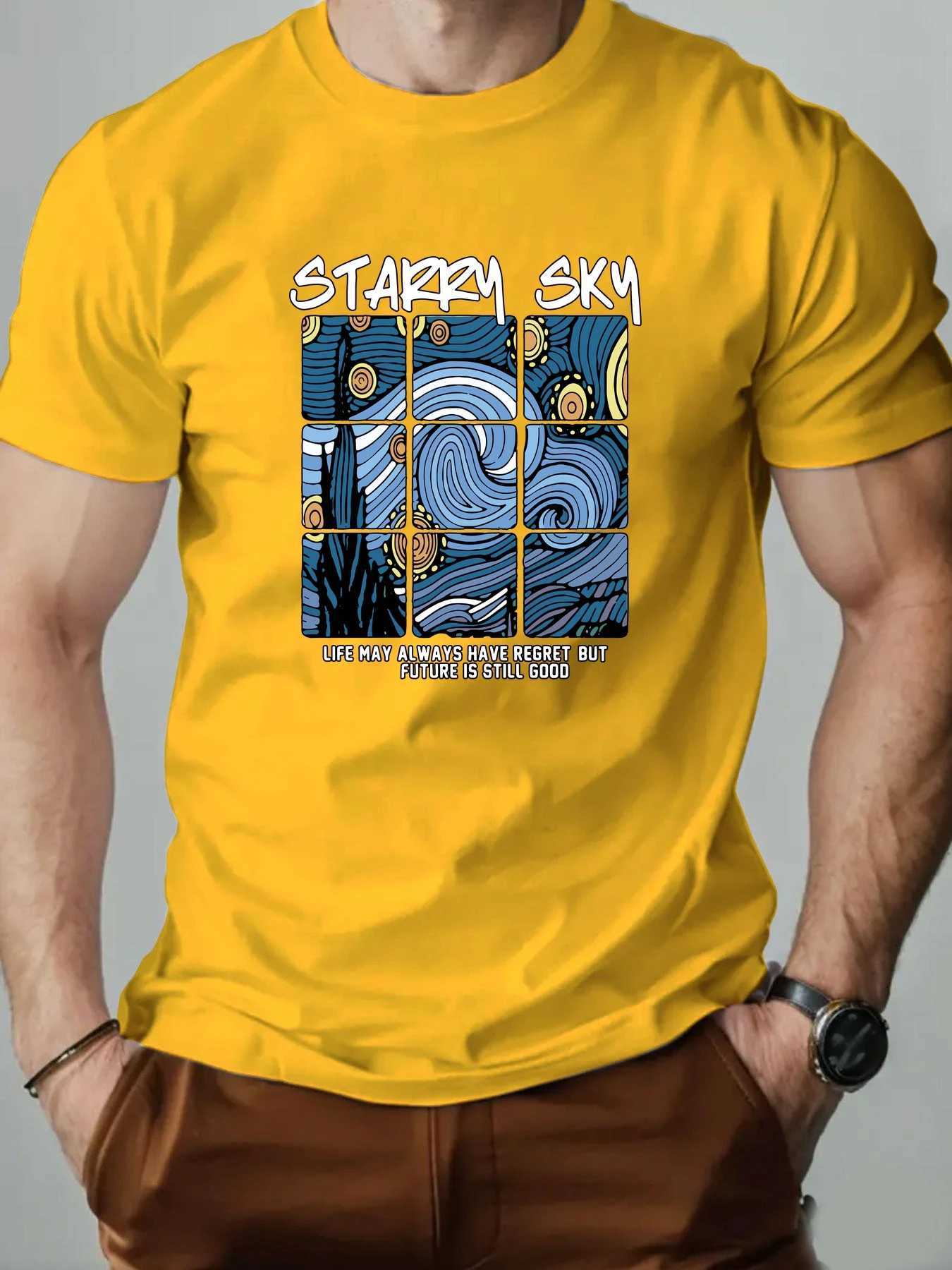 Mens T-Shirt 00% Cotton Oil Painting Pattern Print Summer Oversized Round Neck Breathable Casual Short Sleeve Fashion T Shirt W250607