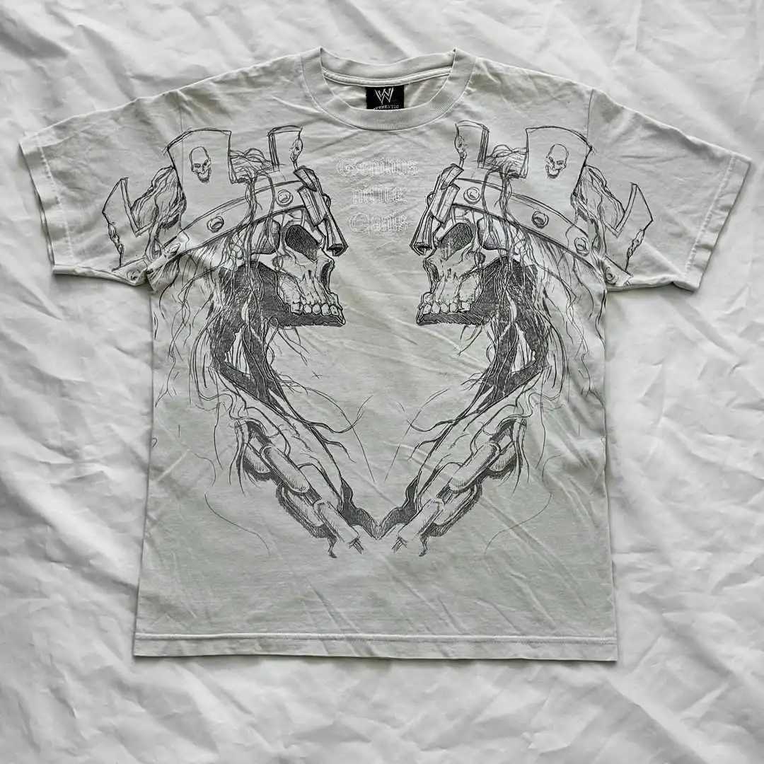 New 2025 Gothic Popular Vintage Sketch Crown Skeleton King Pattern Printed T-shirt Mens Y2K Street Hip Hop Short Sleeve W250607