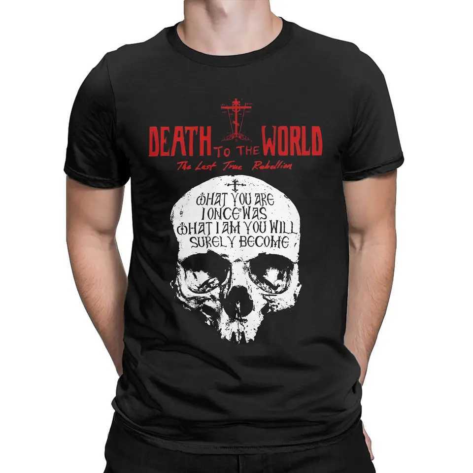 Vintage Russian Orthodox Saying Inscriptions Skull T-Shirts Men O Neck Cotton T Shirt Death to World T Plus Size Clothing X250607