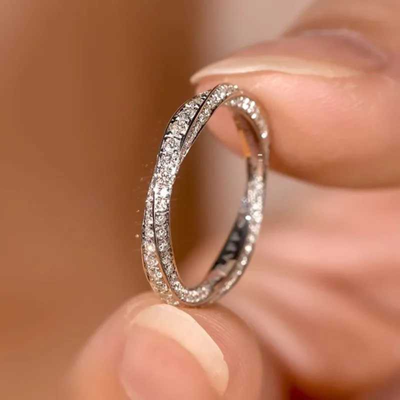 Trendy Twist Promise Rings 925 Sterling Silver Full with Cubic Zirconia Sparkling Wedding Band Accessories Hot Fashion Jewelry XJ250606