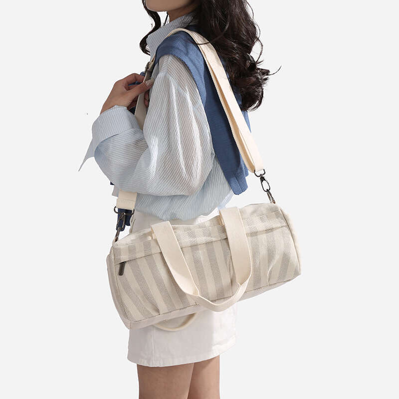 Commuting Large Capacity New Trendy Striped Canvas Fashionable Shoulder Crossbody Handheld Tote Bag for Women