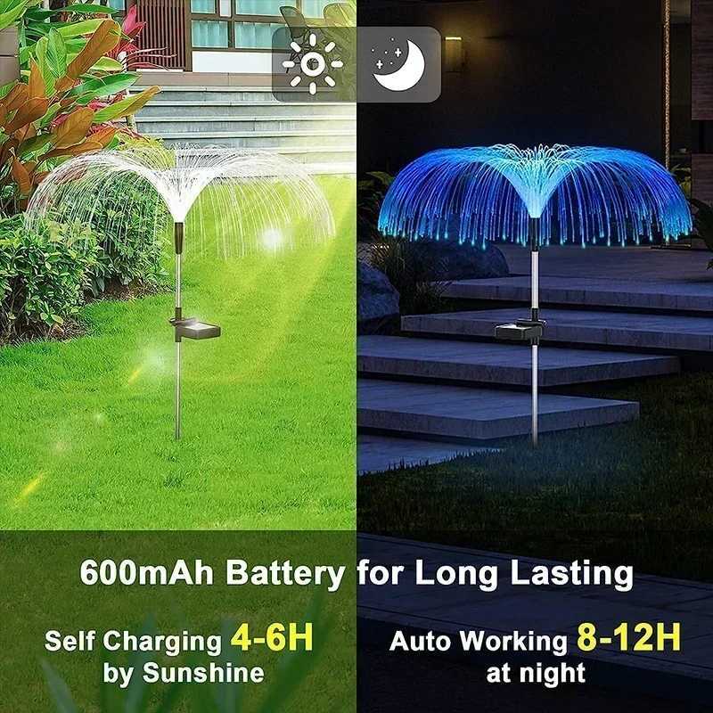 Solar Garden Lights Outdoor Waterproof Fiber Optic Jellyfish Lawn Lights Outdoor Patio Villa Yard Decor W250607