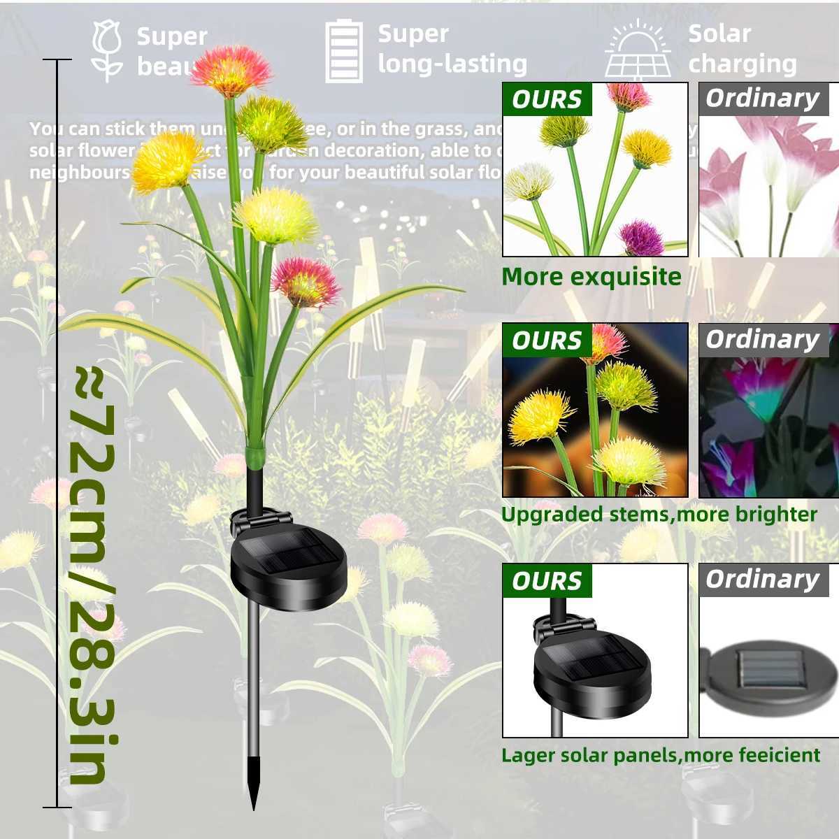 5 Dandelion Solar Garden Lights Outdoor IP65 Waterproof Simulated Flower LED Decorative Courtyard Lawn Decorative Lights XJ250606