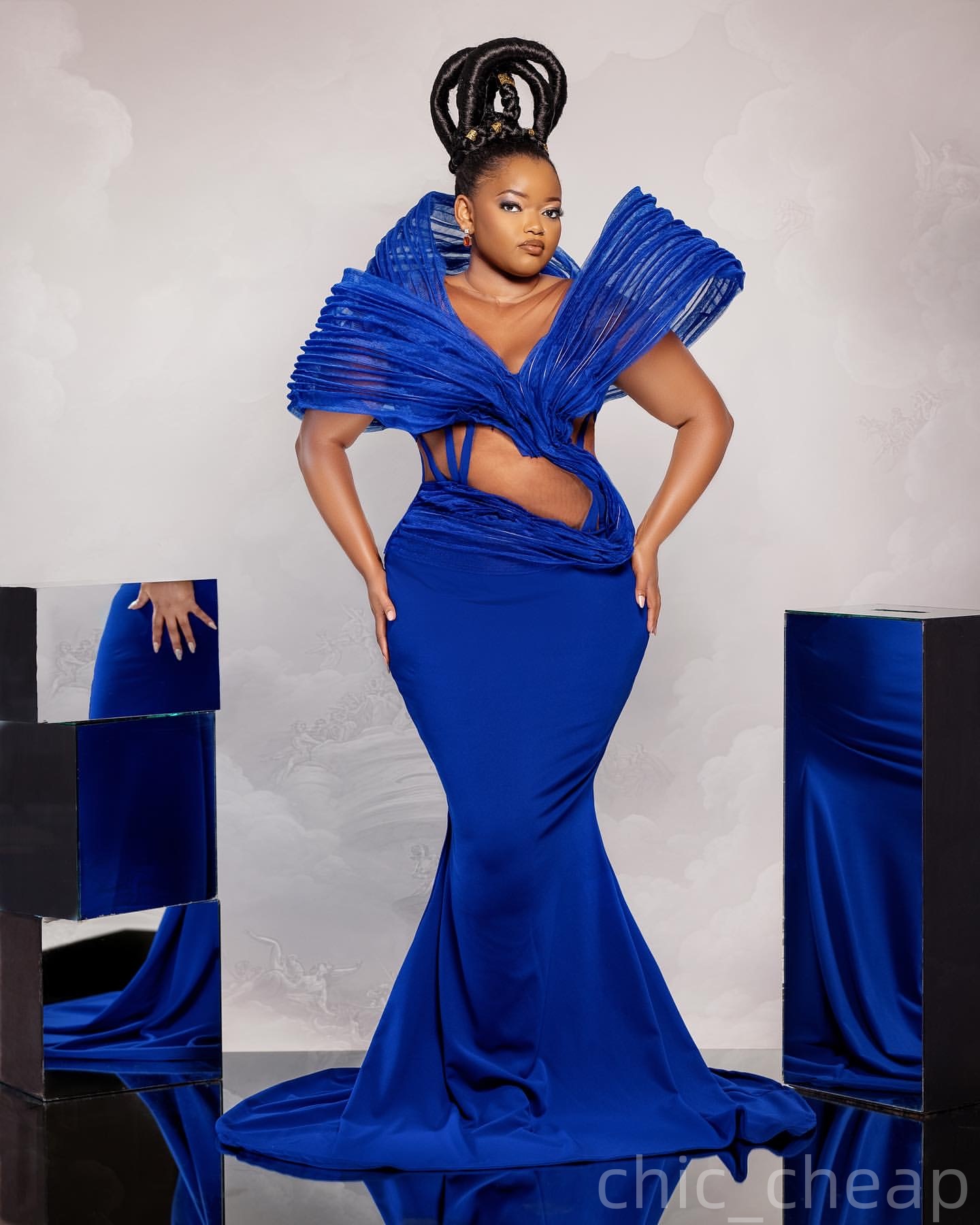 Royal Blue Mermaid Prom Dresses 2025 Satin Stylish Sheer Neck Evening Formal Party Second Birthday Engagement Gowns Plus Size Dress For Special Occasi