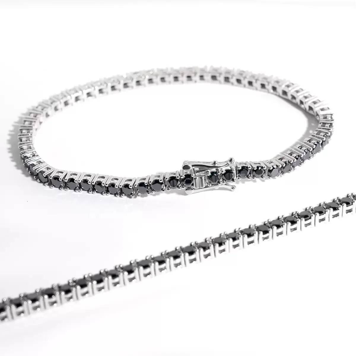 3mm Black Color Moissanite Tennis Chain Necklace Sterling Sier Hipjop Men Bling Dia Link Bracelet Necklaces Pass Test