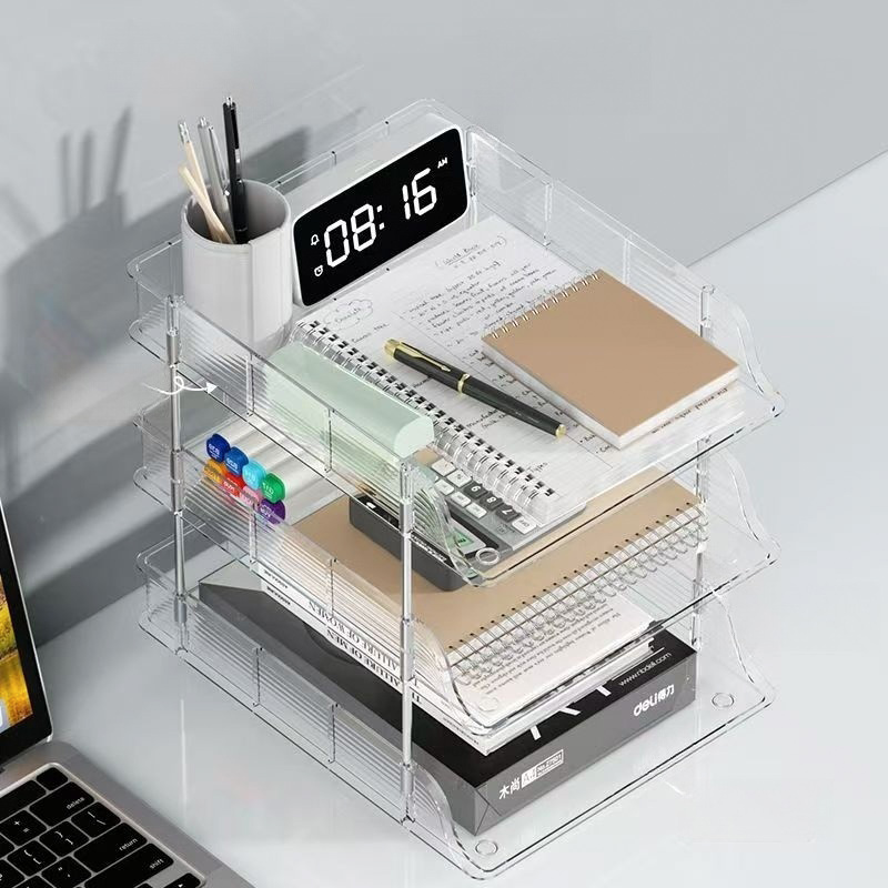 tripletier transparent plastic desktop organizer with storage shelves