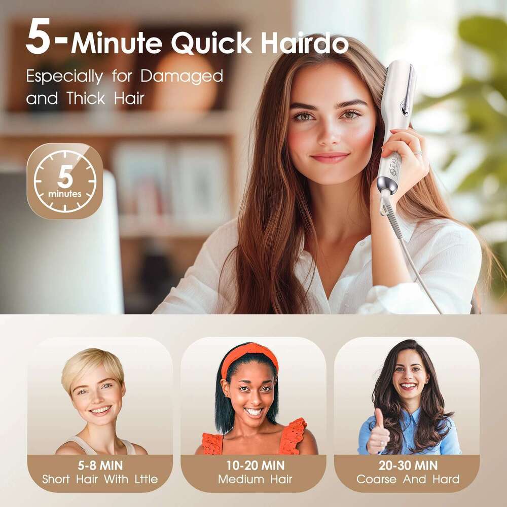 Steampod Straightener Brush Steam Straightening Negative Ion Hair Curler Fast Heating Anti-Scald Styling Comb LCD Display