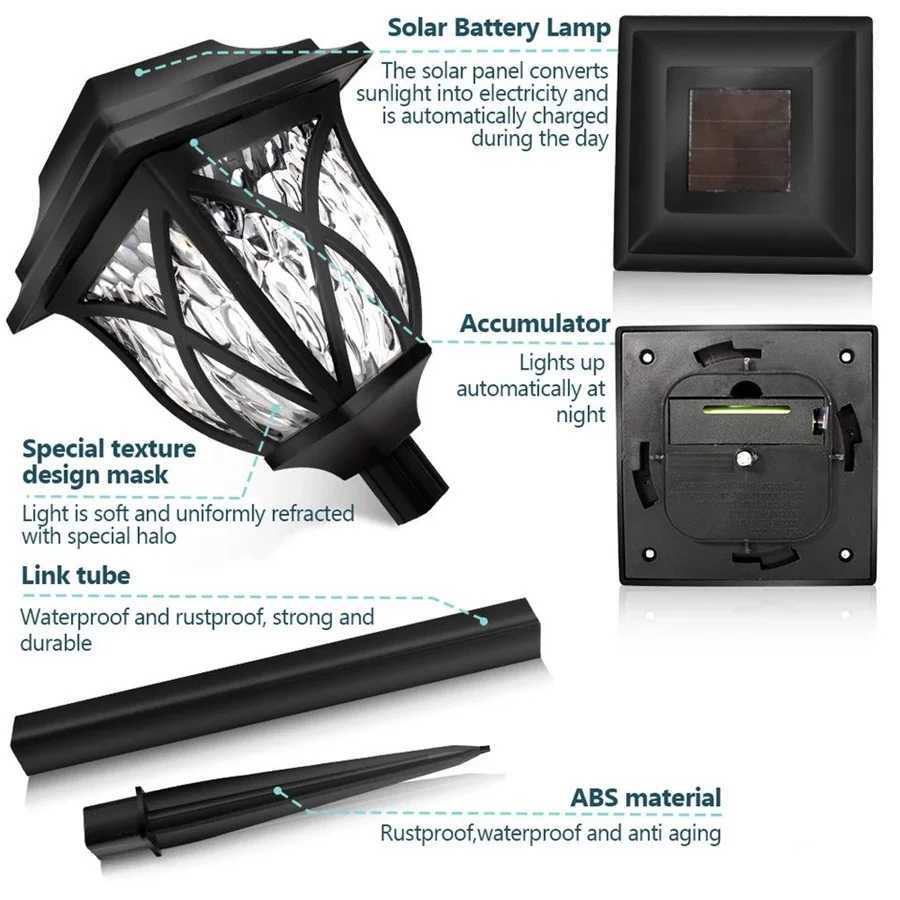 2pcs/Lot LED Solar Garden Light Waterproof Landscape Lawn Lamps for Park Pathway Walkway Yard Patio Decoration Outdoor Lighting W250607