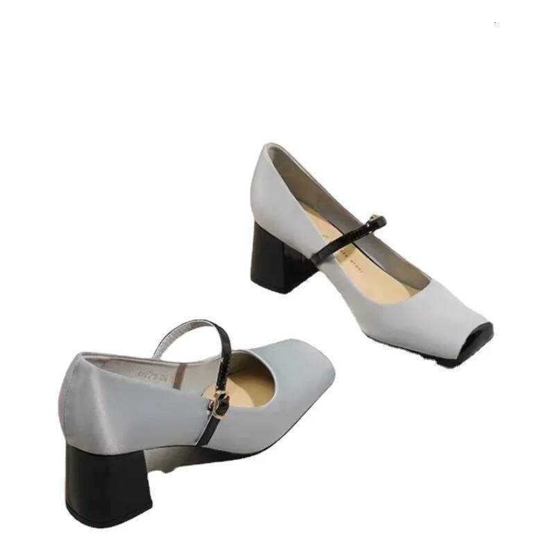 ddmyoutdoor Women Spring Mary Jane Autumn Fashion Toe Shallow Ladies Elegant Dress Single Leather Shoes Square Heel Pump Outdoor Outdoor Shoes