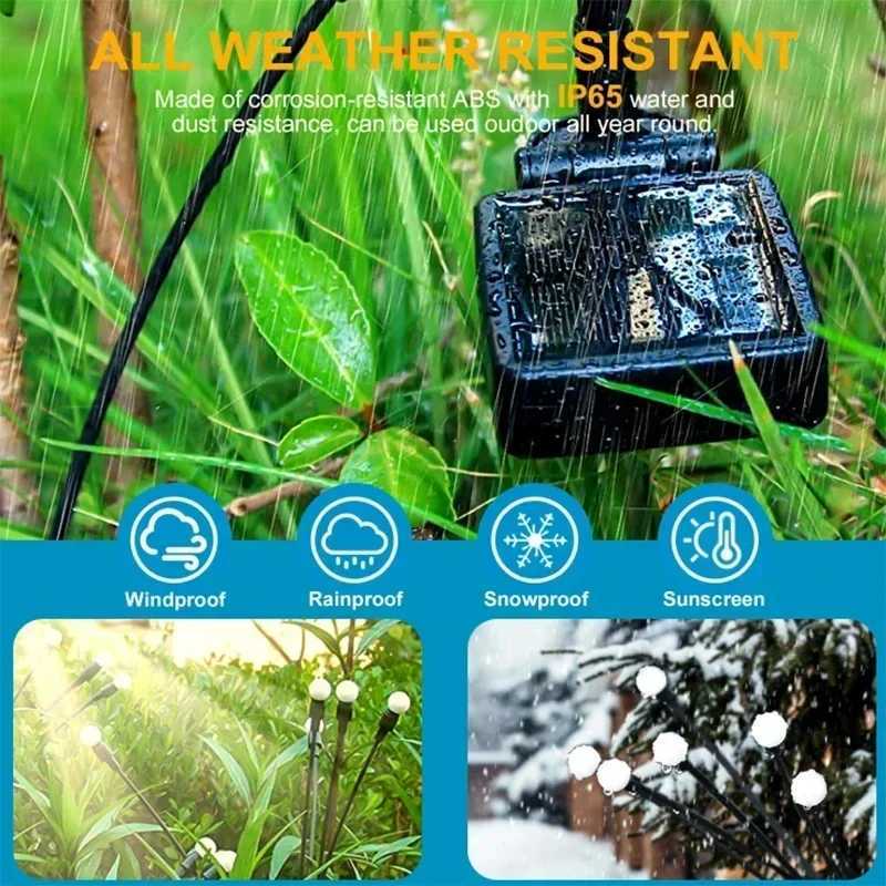 6/8 LED Solar Firefly Garden Lights Waterproof Swinging Flexible Wire Lamp for Outdoor Patio Yard Christmas New Year Decoration W250607