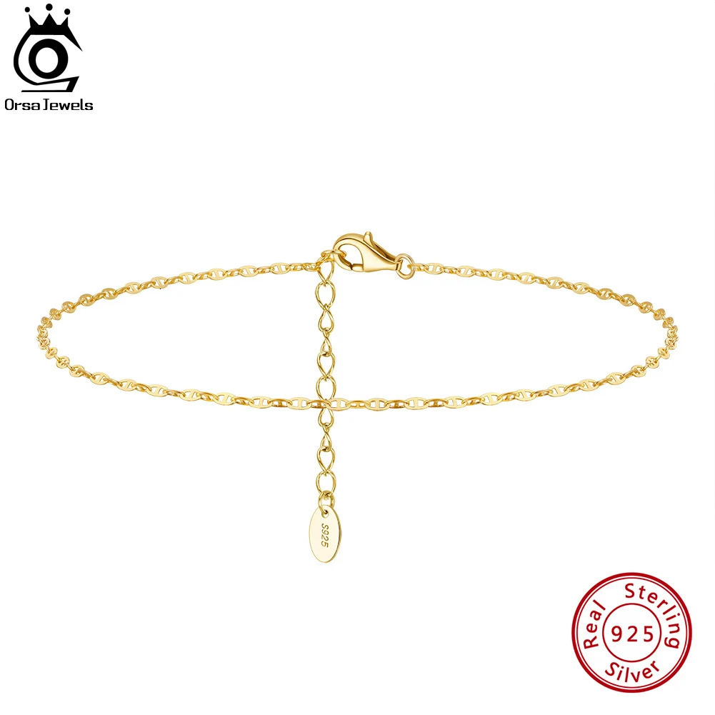 ORSA JEWELS 925 Sterling Silver Mariner Chain Anklets Fashion Women Summer 14K Gold Foot Bracelet Ankle Straps Jewelry SA24 250528