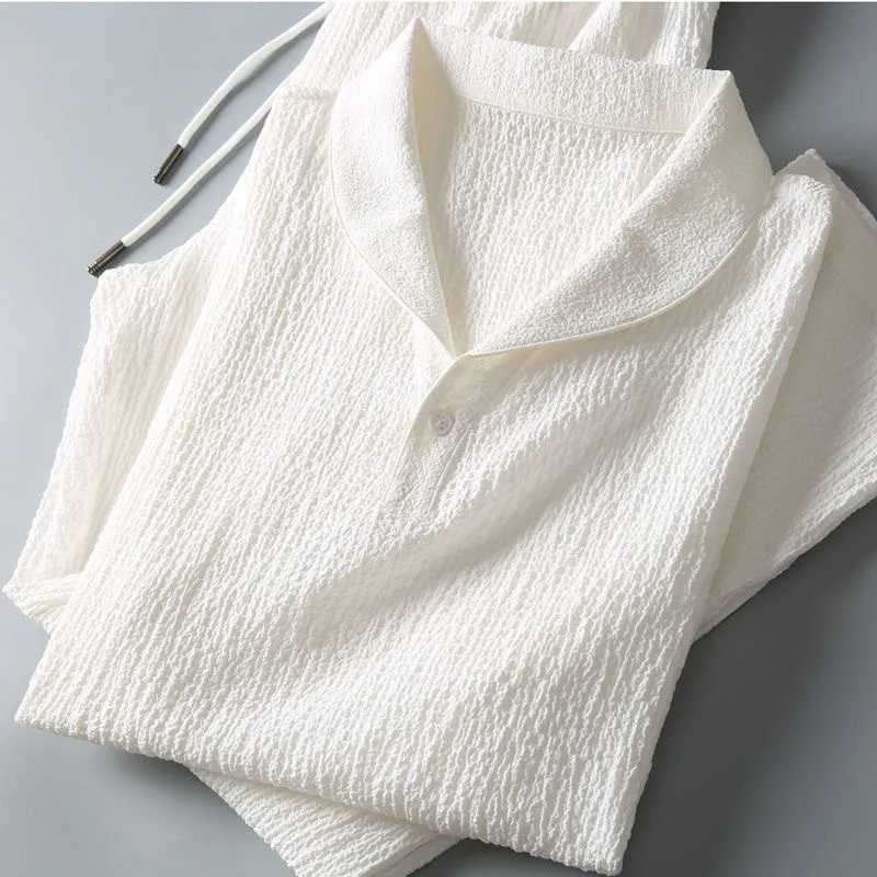 Mens Ultra-thin Two-piece Ice Silk Summer Set Two-piece Set Loose Fit Mid Sleeve T-shirt Sportswear Light Luxury Thin Quick W250609