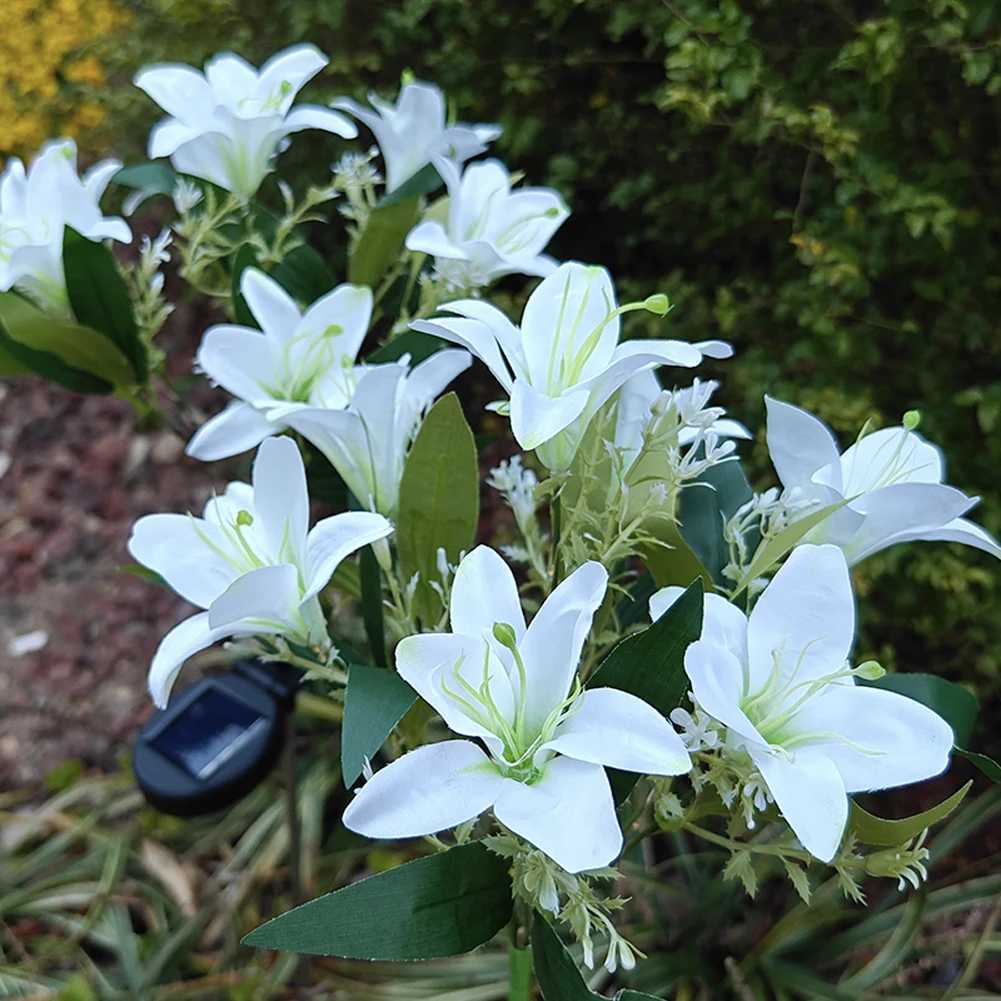 Lily Flower Lawn Lamp Garden Lantern For Yard Patio Street Patio Ambience Decoration Artificial Flowers LED Solar Flower Light XJ250606