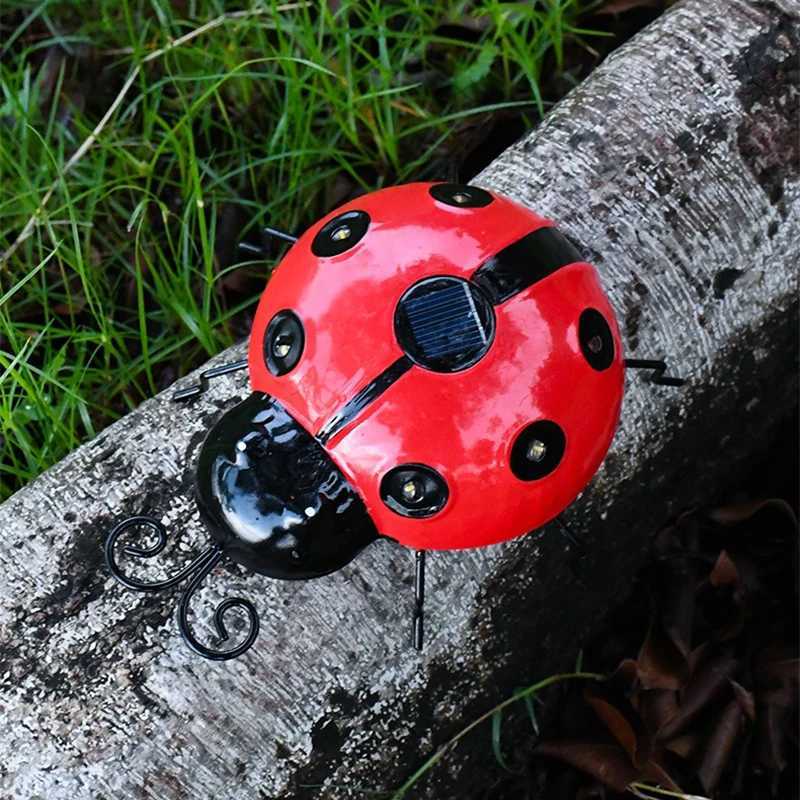 Solar Ladybug Lamp Outdoor Waterproof Garden Statue Wall Hanging LED Solar Powered Light For Garden Lawn Tree Landscape DecorXJ250606