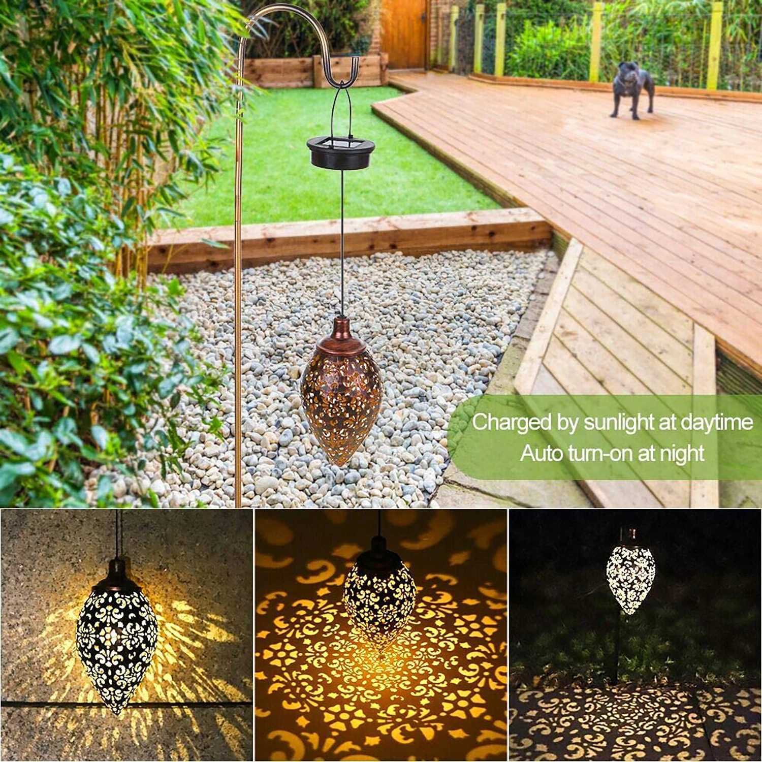 Solar Landscape Light Waterproof Lantern Outdoor Hanging Solar Lanterns for Garden Courtyard Hollow Decorative Projection LampXJ250606