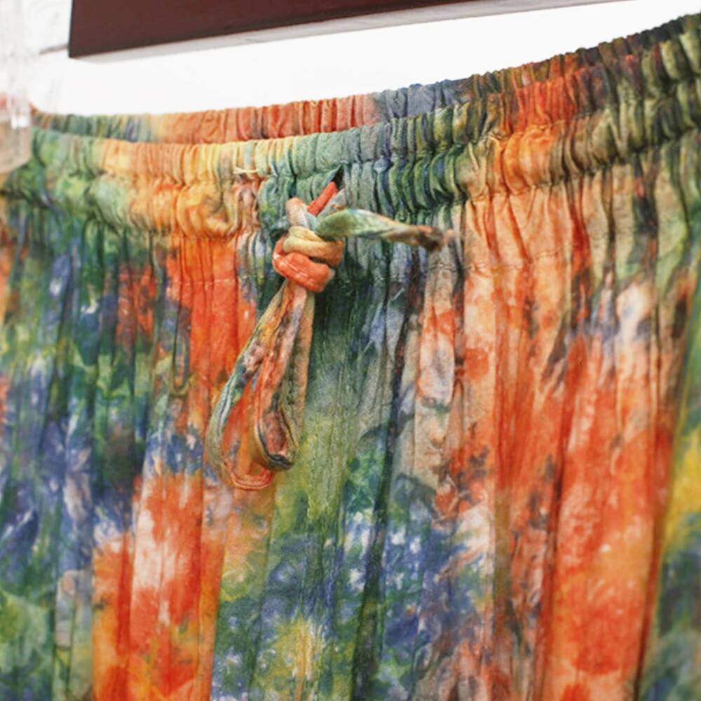 Women Boho Baggy Yoga Tie Dye Hippie Cotton Linen Harem Pants Female Beach Wear Elastic Waist Loose Drop-Crotch Trousers