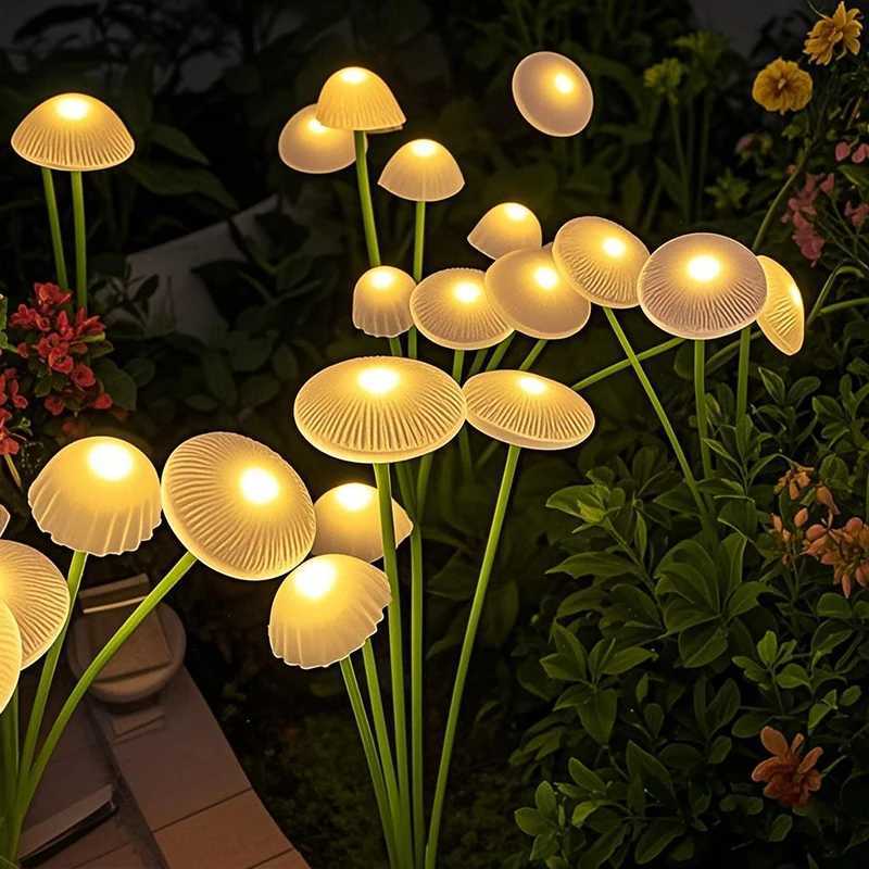 LED Outdoor Mushroom Jellyfish Sway Solar Lights Garden Waterproof Patio Pathway Yard Balcony Decor Lawn Lamp W250607