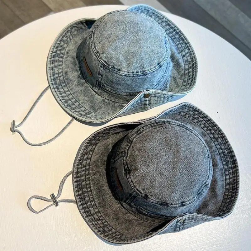 Bucket Hat Women Men Denim Fisherman Cap Outdoor Camping Mountaineering Retro Washed Sunshade Sun Hat Female 250605