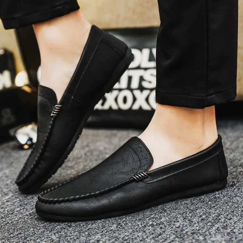 Soft Flat Leather Shoes for Men Round Toe Moccasin Black Loafers Man Casual Shoe Fashion Footwear Offer Legitimate 250605