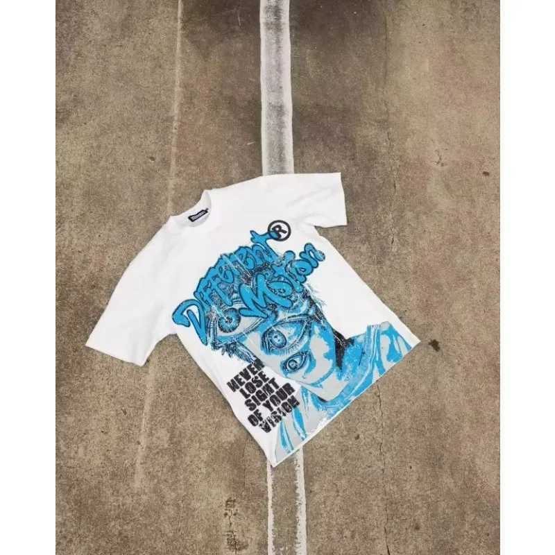 American fashion niche design letter print graffiti dark Y2K Gothic short sleeve T-shirt punk high street hip-hop couple loose X250607