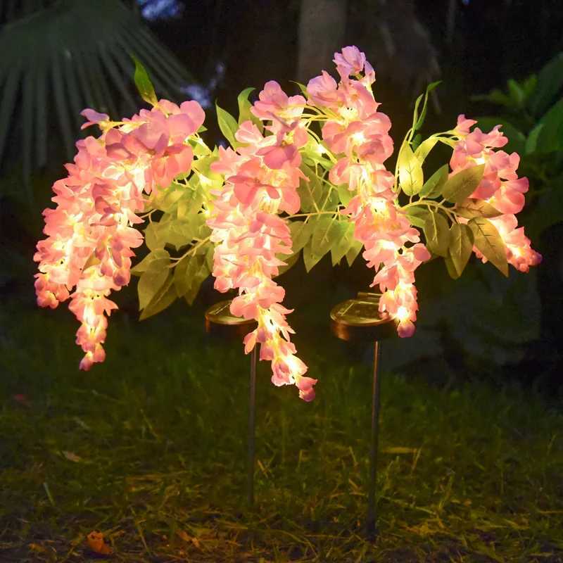 1pc Solar Wisteria Flower Light LED Pathway Light Semi-Flush Mount Garden Patio Decorative Lamp 52 LED Two Modes for Outdoor Use W250607