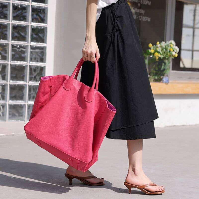 Highend Big Top Grain Genuine Leather Women Handbag Shopping Shoulder Bag Large Capacity Khaki Black Red Yellow Blue Brown M9940