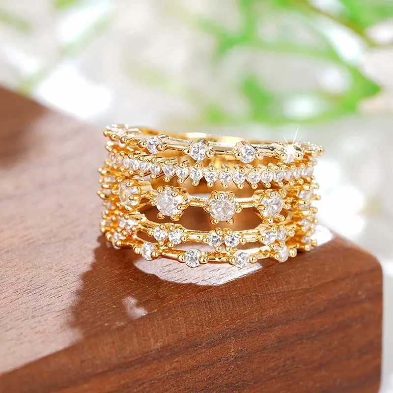 925 Sterling Silver Multilayer Cubic Zirconia Rings for Women New Luxury Wedding Band Accessories XJ250606