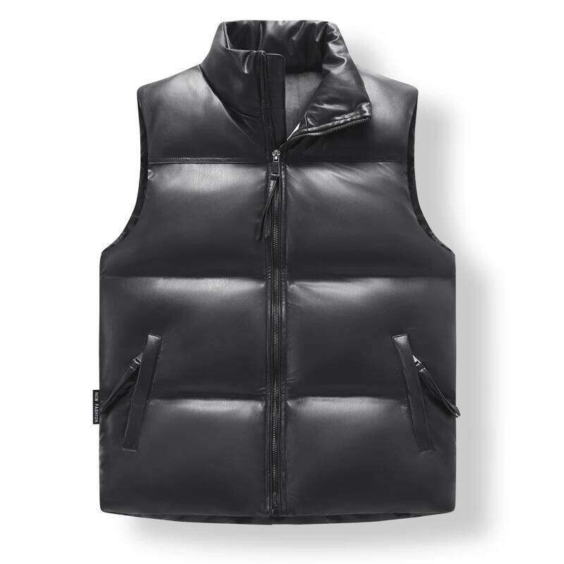 Fashion leather Vests men Casual Warm Male High Quality Loose Vest Men Pu Zipper Waistcoats Brand Mens Sleeveless Jacket