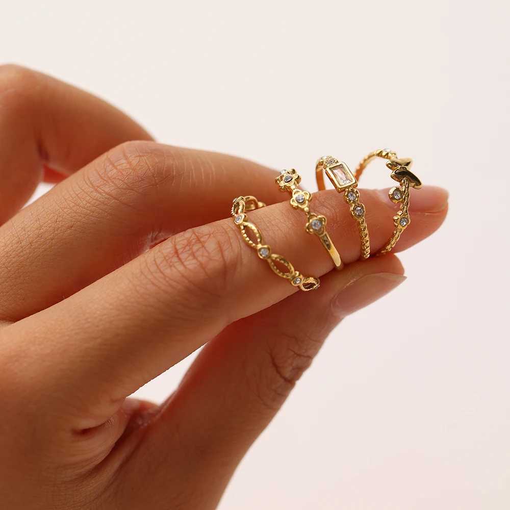 WILD FREE Luxury Zircon Crystal Stainless Steel Rings for Women Geometric Flower Butterfly Wedding Jewelry Gifts W250606