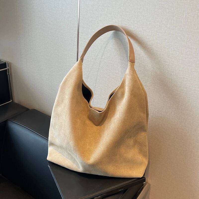 Autumn and Winter Vintage Women's Large Capacity Suede Shoulder Solid Color Simple Versatile Bucket Bag