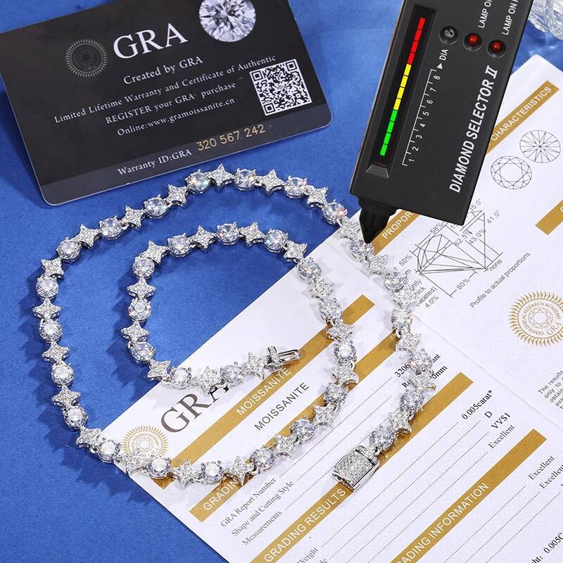 Sterling Sier Star Round Moissanite Tennis Chain Necklace For Women New Design Iced Out Hip Hop Fine Jewelry for Christmas