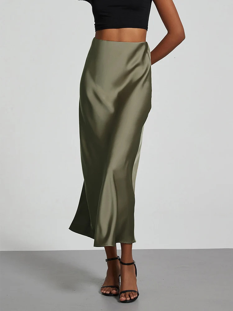 Fashion Satin Party Long Skirt High Waist Solid Color Casual Basic Women Skirts Fishtail Skirt Chic Summer Woman Clothing 2025 250605