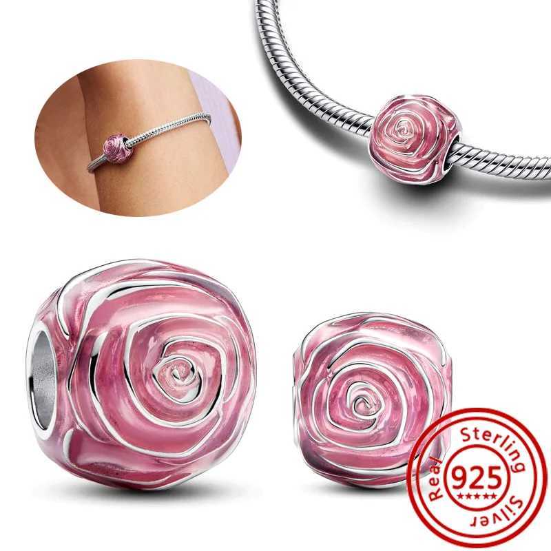925 Silver Sparkling Rose in Bloom Oversized Charm Spring Flowers Symbolize Beads Fit Pantaro Charms Bracelet Fine JewelryXJ250607