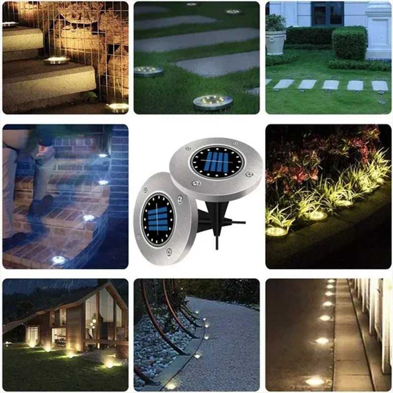1/4/8Pack Solar Lights Outdoor 8/20LEDs Disk Underground Lamp Spotlight Buried Solar Light for Home Garden Lawn Yard Decoration W250607