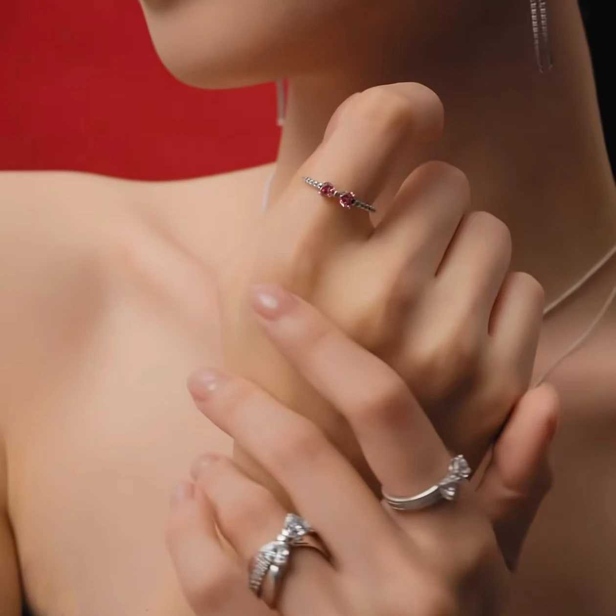 Original 925 Sterling Silver Pink Bow Heart Sun Moon With Colorful Crystal Rings For Women Valentines Birthday Gift DIY Jewelry XJ250606