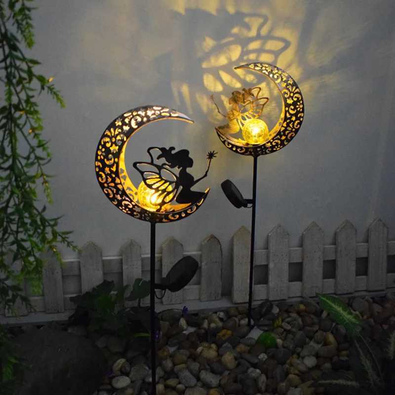 LED Solar Lights Outdoor Waterproof Moon Fire Fairy Lawn Garden Flamingo Lamp for Pathway Landscape Courtyard Garland Decoration XJ250606