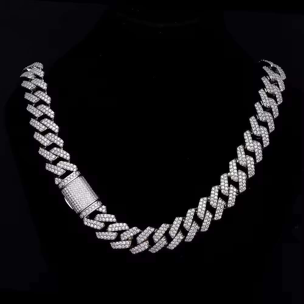 Hip Hop Custom Diamonds 925 Sterling Silver 14K Gold Plated Iced Out 12 mm Miami Cuban Link Chain for Men