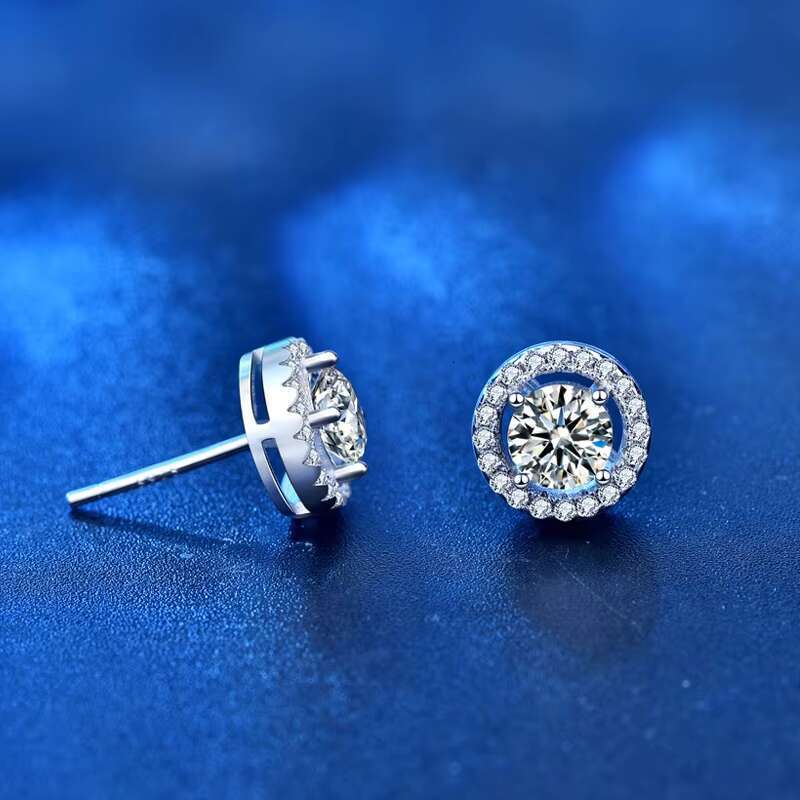 18K White Gold 0.5ct 5mm D-E-F Color Created Moissanite Stud Earring S925 Sterling Silver Push Back Jackets Elegant Earrings