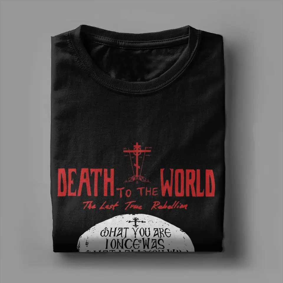 Vintage Russian Orthodox Saying Inscriptions Skull T-Shirts Men O Neck Cotton T Shirt Death to World T Plus Size Clothing X250607