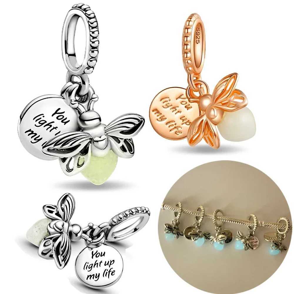 Charms Silver 925 Original Shiny Luminous Firefly Pendant Fit Womens Bracelet Necklace Diy Bead Making Jewelry GiftXJ250607