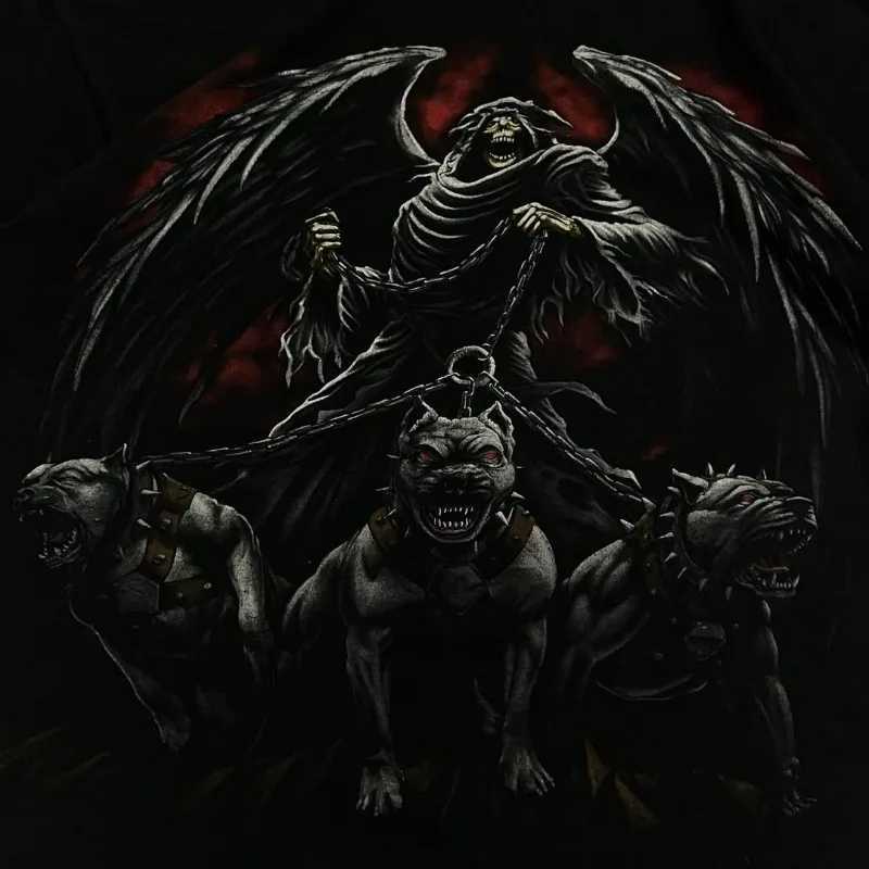 Gothic Fashion Demon Skull Pattern Casual Loose T-shirt Men Street Hip-hop Retro Harajuku Y2K Punk Oversized Short-sleeved Women W250607