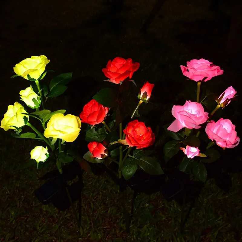 Solar Lights Outdoor Decorative Solar Garden Lights Rose Flower Lawn Lamp for Yard Patio Garden Decor Flowers W250607