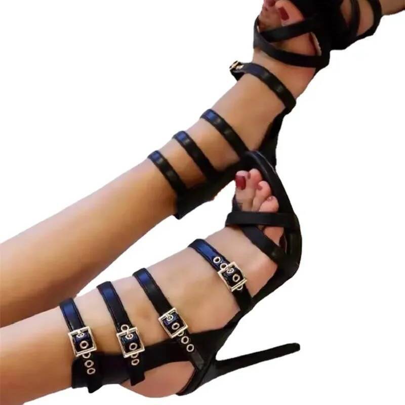 Ddmyoutdoor Women S Summer Heel Sandals Sexy Buckles Peep Toe Super High Heels Rome Style Pumps Mature Lady Shoes Outdoor Shoes