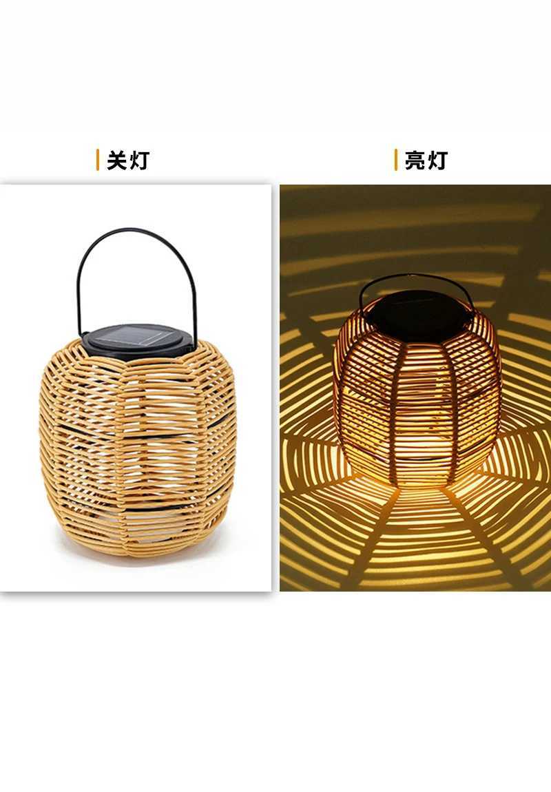 E5 Outdoor Solar Lamp Rattan Lantern Courtyard Balcony Garden Solar Decoration Lights Creative Atmosphere Lamp Bamboo Chandelier W250607