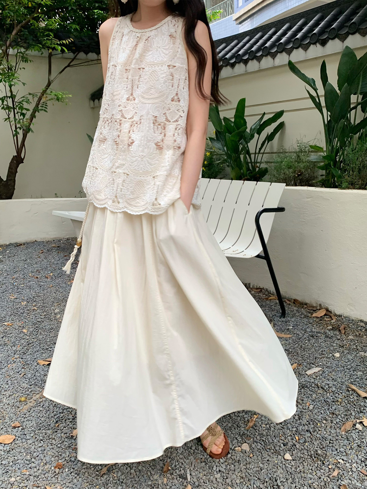 XR300 new style drawstring half-length umbrella skirt thin long skirt women's summer