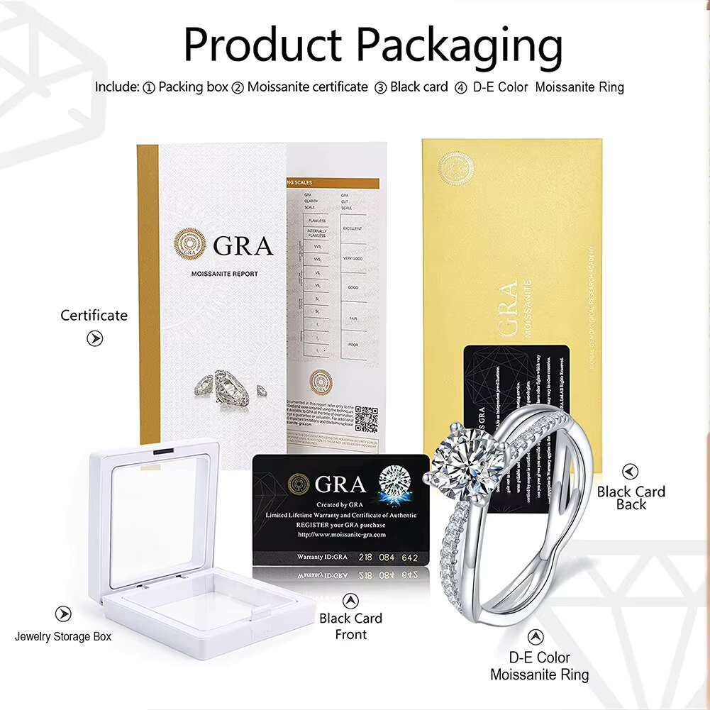 RINNTIN SMR61 S925 Sterling Silver Infinity Ring Center 1.0 Ct DE Color Moissanite Stone Engagement Ring