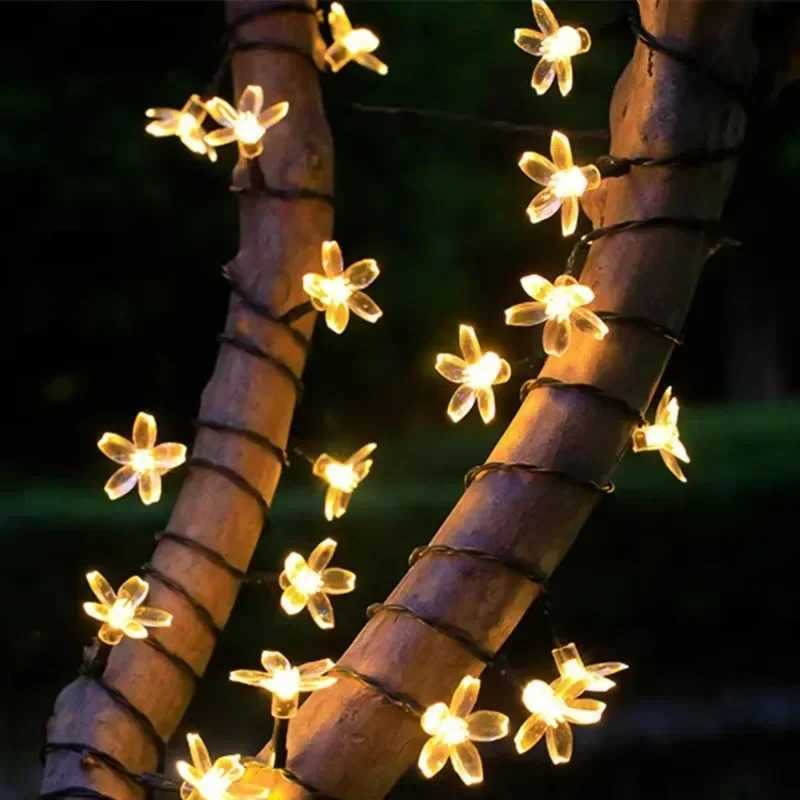 LED Solar Cherry Blossom Light String Decor Garden Summer Holiday Garland Fairy Light Wedding Party Decoration Outdoor Lamp XJ250606