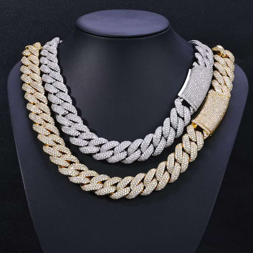 Hip Hop Custom Accessories S925 Silver Moissanite Three Rows Full of Diamond Bubble Cuban Chain Necklace for Men