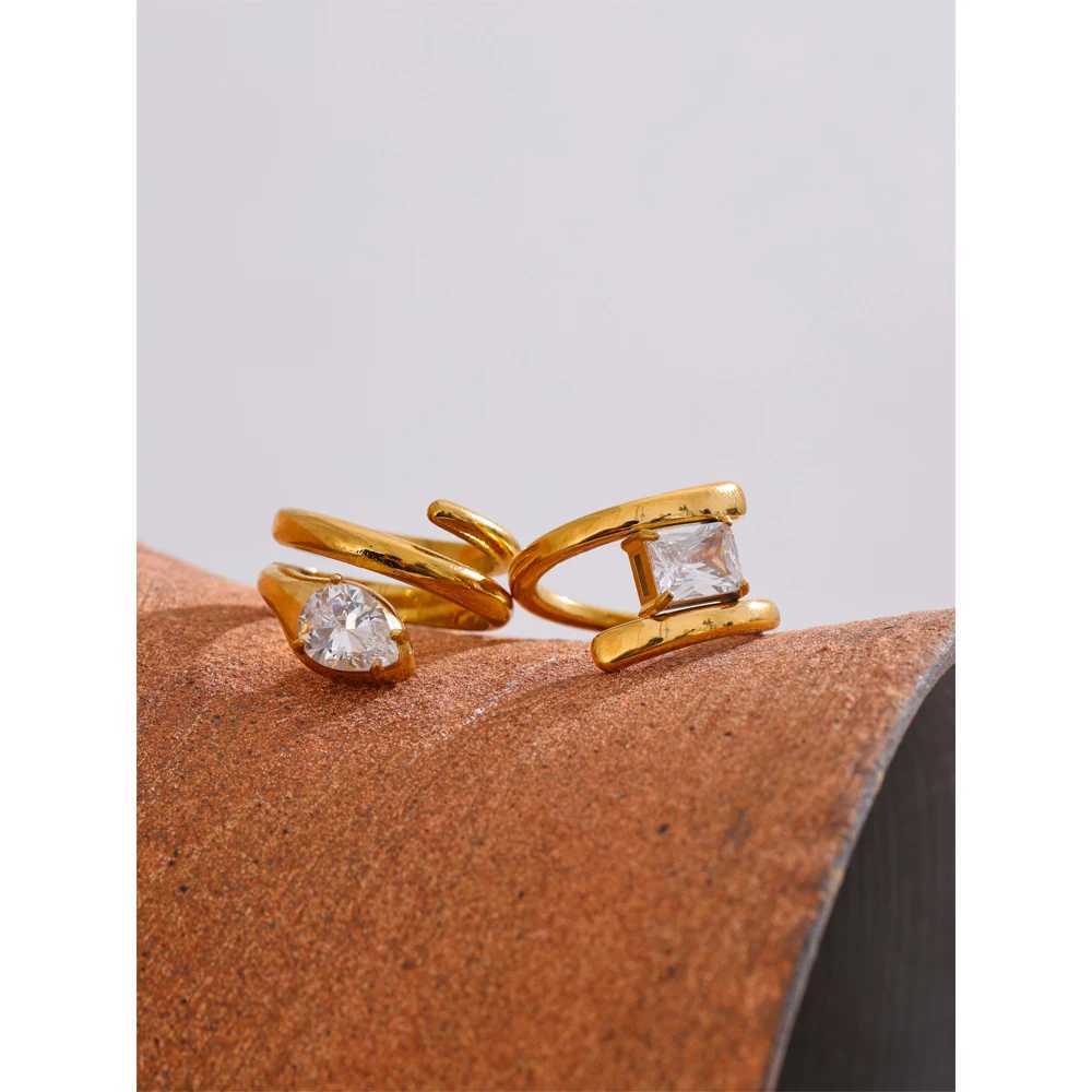 Yhpup 678# AAA Shiny Cubic Zirconia Snake Geometric Golden Ring Rust Proof Stainless Steel Premium Jewelry 18K PVD Plated W250606